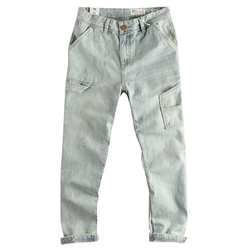 XOJSSLKX Jeans Herren Hose Jeanshose Denim Jeans Für Männer Gewaschen Gerade Hose 33 SkyBlue von XOJSSLKX