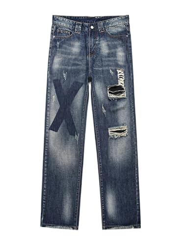 XOJSSLKX Jeans Herren Hose Jeanshose Herren Jeans Straight Leg Hose L Blau von XOJSSLKX