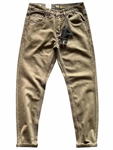 XOJSSLKX Jeans Herren Hose Jeanshose Jeans Für Herren, Gewaschen, Gerade Hose, Größe 33, Khaki von XOJSSLKX