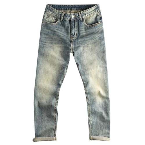 XOJSSLKX Jeans Herren Hose Jeanshose Jeans Für Männer, Gewaschene Gerade Hose, Größe 33, Blau von XOJSSLKX