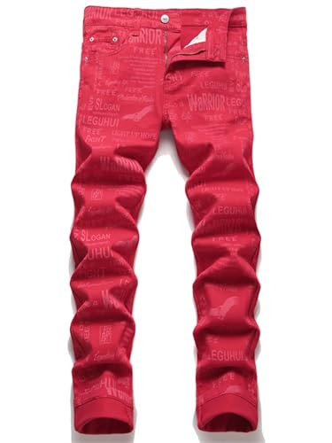 XOJSSLKX Jeans Herren Hose Jeanshose Rote Jeans Herren Hose Hose 32 Rot von XOJSSLKX