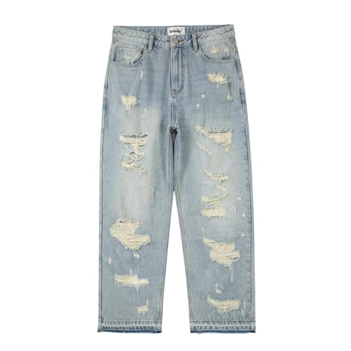 XOJSSLKX Jeans Herren Hose Jeanshose Verwaschene Blue Jeans Für Männer Weite Bein Jeans Gerade Denim Hose Asian32 SkyBlue von XOJSSLKX