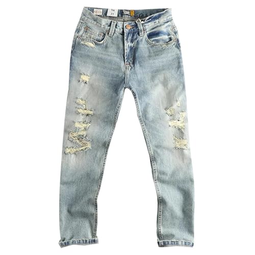 XOJSSLKX Jeans Herren Hose Jeanshose Washed Denim Jeans Gerade Hose Herren 36 Blau von XOJSSLKX