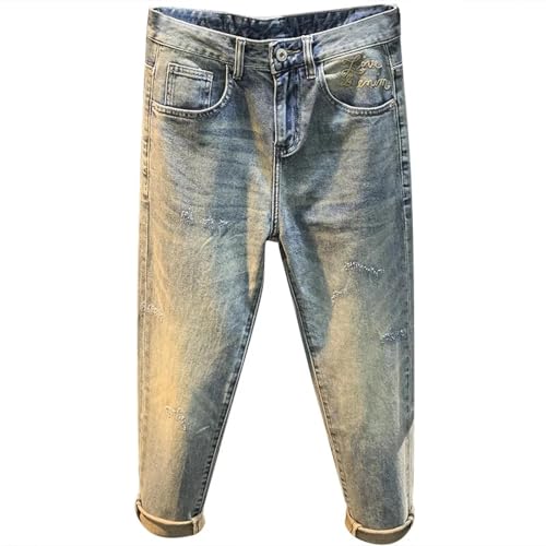 XOJSSLKX Jeans Herren Hose Jeanshose Washed Jeans Herren Straight Leg Hose 30Geeignet Fürweig Blau von XOJSSLKX