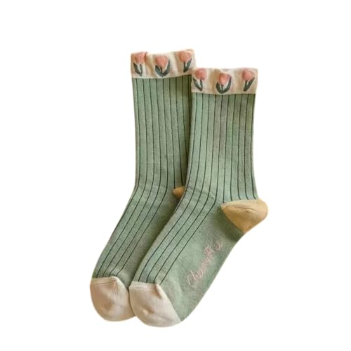 XOJSSLKX Kniestrümpfe Damen Farben Socken Muster Lange Strümpfe Socks Damensocken OneSize Grün von XOJSSLKX