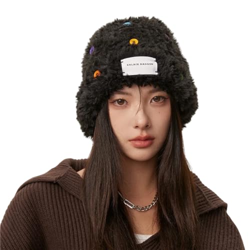 XOJSSLKX Strickmützen Hüte Mützen Caps Beanie Mütze Beanie Mütze Damen Strick 54-58Cm Schwarz von XOJSSLKX