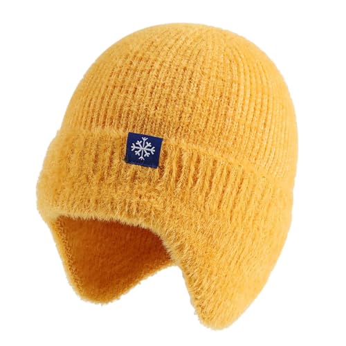 XOJSSLKX Strickmützen Hüte Mützen Caps Beanie Mütze Beanie Strickmütze Damen Erwachsene Gelb von XOJSSLKX