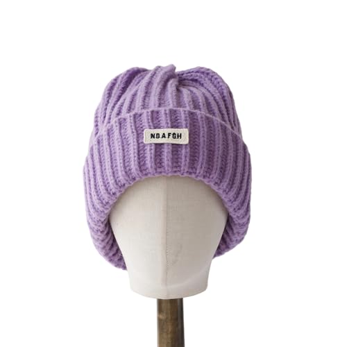 XOJSSLKX Strickmützen Hüte Mützen Caps Beanie Mütze Beanie Strickmütze Damen Herren 56-58Cm Lila von XOJSSLKX