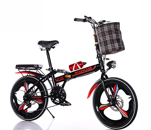 aldult teenager klapprad in 20 zoll,6-Speed Drivetrain,Light Weight Aluminum Frame Foldable Compact Bicycle Wear-Resistant Tire for Adults Handlebars+seat height can be adjusted at will/Red von XQIDa durable