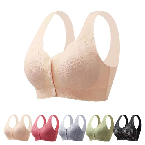 XQILGVF BHS für ältere Frauen, Push-Up-Sport-BH, Bügellose BHS mit Druckknopf vorne, bequemer BH mit voller Abdeckung und ohne Bügel (3XL,Skin Color) von XQILGVF