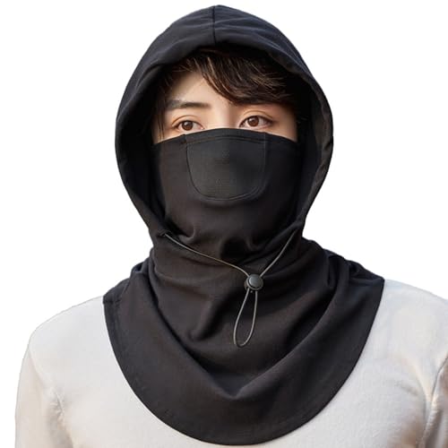 XQILGVF Kälteschutzmaske für Radfahrer, integrierter Ohrenschutz, winddichter Mützenschal, warme Skimaske für Männer und Frauen (Black,One Size) von XQILGVF