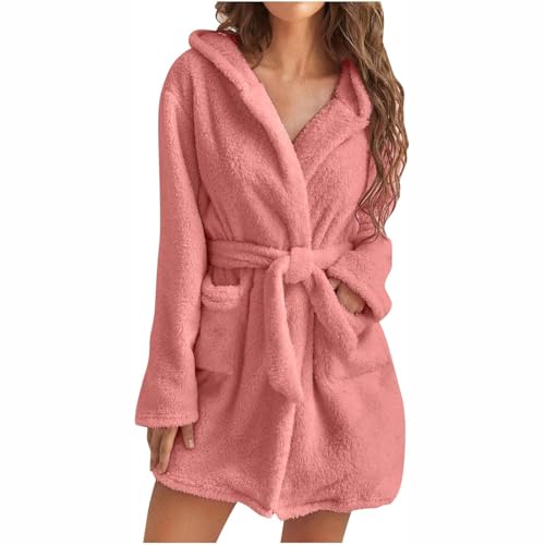 XQILGVF Langer, Flauschiger Bademantel für Damen, einfarbiger Plüschbademantel mit Taschen, gemütliches, weiches Nachthemd für den Winter (Pink,5XL) von XQILGVF