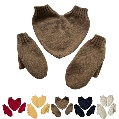 XQILGVF Lustige Händchen haltende Handschuhe, Paarhandschuhe, warme Winterhandschuhe aus Strick, 2-Personen-Fäustlinge als Geschenk für den Partner (Brown,One Size) von XQILGVF