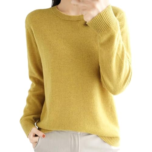 XQILGVF Pullover für Damen, weicher Rundhalspullover, modische Strickoberteile für den Herbst (Yellow,XXL) von XQILGVF