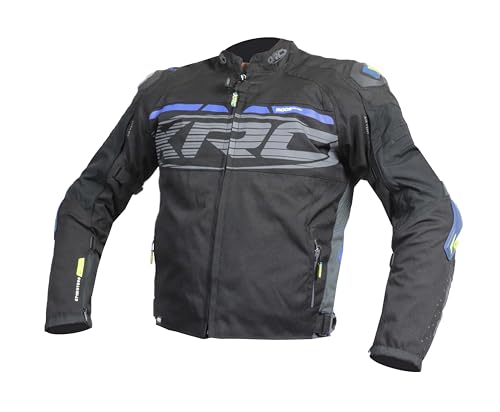 XRC Moos WTP Motorradjacke für Herren, Wasserdicht, Atmungsaktiv, mit Protektoren, Schwarz/Blau, 4XL von XRC