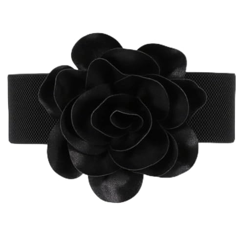 XRHYJK Gürtel für Damen Kleid Luxus Big Ribbon Bow Flower Breiter Taillengürtel Für Frauen Mädchen Weiblich Süßer Hoher Elastischer Bund Für Kleiddekoration 62 X 5,8 cm Schwarz von XRHYJK