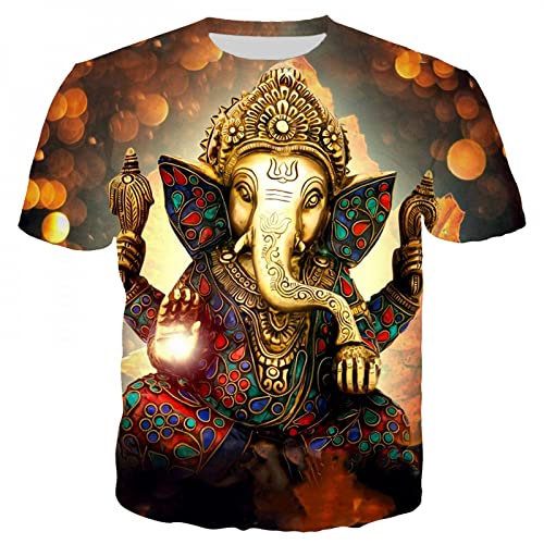 XRHYJK Herren 3D Druck T-Shirt Hindu-Gott Ganesha 3D-Gedrucktes T-Shirt Männer Frauen Sommer Mode Lässig Kurzarm Unisex Harajuku Streetwear Übergroßes T-Shirt von XRHYJK