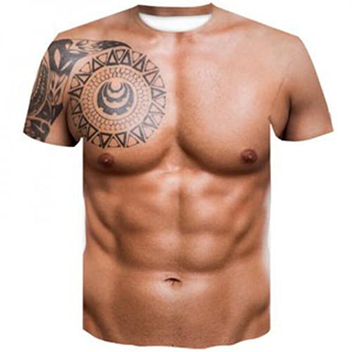 XRHYJK Herren 3D Druck T-Shirt Männer 3D T-Shirt Bodybuilding Simuliertes Muskel Tattoo T-Shirt Lässiges Nacktes Hautbrustmuskel T-Shirt Lustige Kurzarm Kleidung von XRHYJK