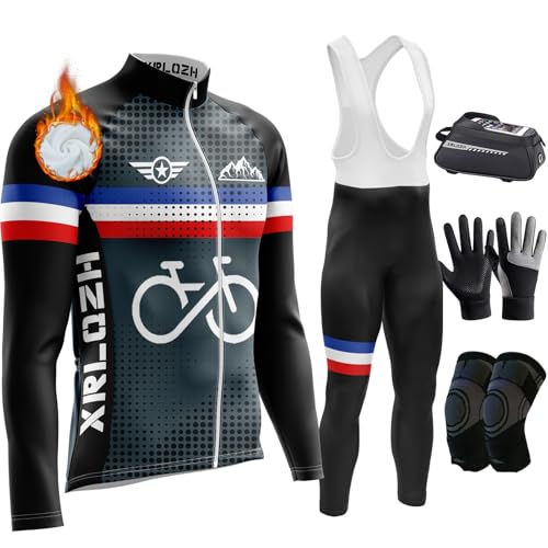 Fahrradbekleidung Herren Winter Set Radtrikot Herren Langarm+Fahrradhose Winter Herren Mit 9D Sitzpolster Atmungsaktiv Schnell Trocknend (TYP-11,4XL) von XRLQZH