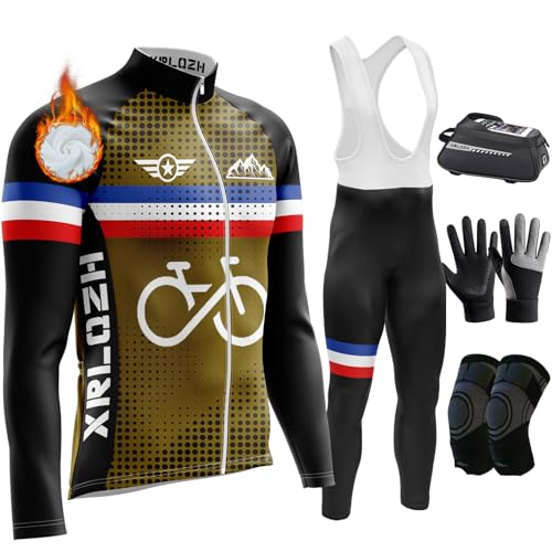 Fahrradbekleidung Herren Winter Set Radtrikot Herren Langarm+Fahrradhose Winter Herren Mit 9D Sitzpolster Atmungsaktiv Schnell Trocknend (TYP-12,S) von XRLQZH