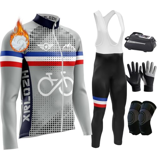 Fahrradbekleidung Herren Winter Set Radtrikot Herren Langarm+Fahrradhose Winter Herren Mit 9D Sitzpolster Atmungsaktiv Schnell Trocknend (TYP-2,3XL) von XRLQZH