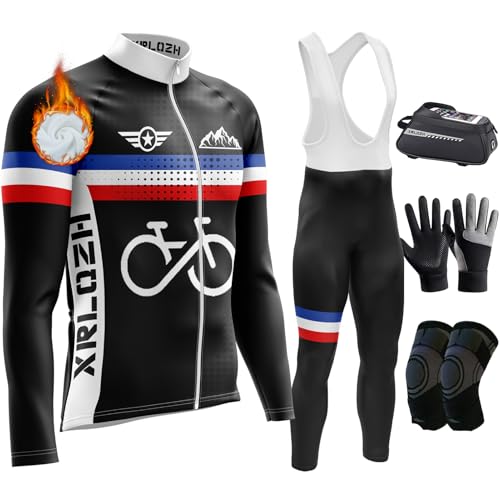 Fahrradbekleidung Herren Winter Set Radtrikot Herren Langarm+Fahrradhose Winter Herren Mit 9D Sitzpolster Atmungsaktiv Schnell Trocknend (TYP-3,M) von XRLQZH