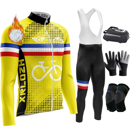 Fahrradbekleidung Herren Winter Set Radtrikot Herren Langarm+Fahrradhose Winter Herren Mit 9D Sitzpolster Atmungsaktiv Schnell Trocknend (TYP-4,4XL) von XRLQZH