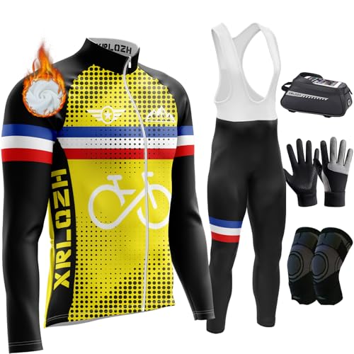 Fahrradbekleidung Herren Winter Set Radtrikot Herren Langarm+Fahrradhose Winter Herren Mit 9D Sitzpolster Atmungsaktiv Schnell Trocknend (TYP-5,3XL) von XRLQZH