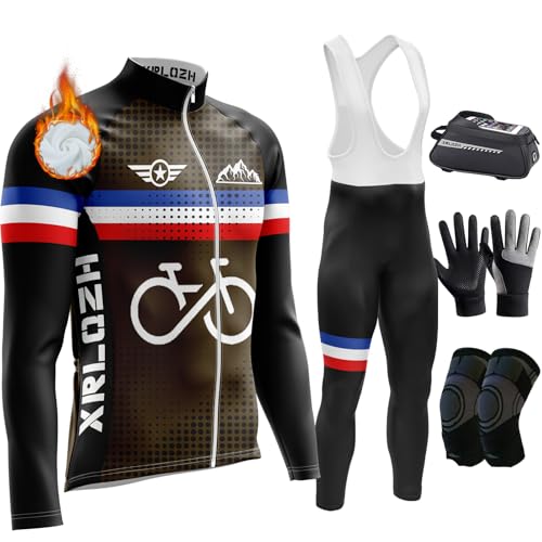 Fahrradbekleidung Herren Winter Set Radtrikot Herren Langarm+Fahrradhose Winter Herren Mit 9D Sitzpolster Atmungsaktiv Schnell Trocknend (TYP-6,6XL) von XRLQZH