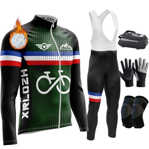 Fahrradbekleidung Herren Winter Set Radtrikot Herren Langarm+Fahrradhose Winter Herren Mit 9D Sitzpolster Atmungsaktiv Schnell Trocknend (TYP-7,L) von XRLQZH