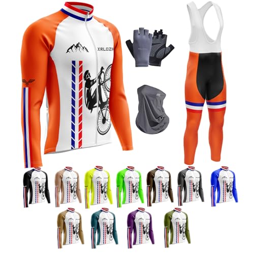 Herren Fahrradbekleidung MitThermofleecefutterSe Langarmtrikot Winter Radtrikot Mit 9D Gel Gepolsterten Trägerhosen Winddichte Fahrradhandschuhe + Fleecemaske (S,TYP-8) von XRLQZH