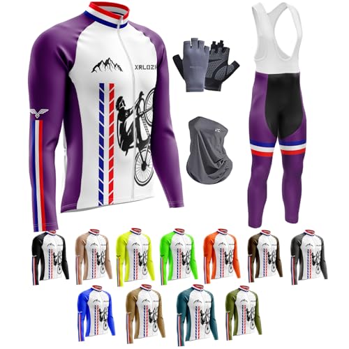 Herren Fahrradbekleidung MitThermofleecefutterSe Langarmtrikot Winter Radtrikot Mit 9D Gel Gepolsterten Trägerhosen Winddichte Fahrradhandschuhe + Fleecemaske (XS,TYP-20) von XRLQZH