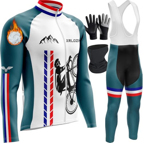 Herren Radsportanzüge Mit Thermofleecefutter Langarm Winter Radtrikot Set Radfahren Kleidung Langärmeliges Fahrradtrikot Fahrradhose Mit 9D Polster Hosen Für MTB Rennrad (TYP-9,4XL) von XRLQZH