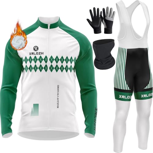 Herren Radsportanzüge Mit Thermofleecefutter Langarmtrikot Winter Radtrikot Set Radfahren Kleidung Langärmeliges Fahrradtrikot Mit 9D Gel Gepolsterten Trägerhosen (TYP-4,4XL) von XRLQZH