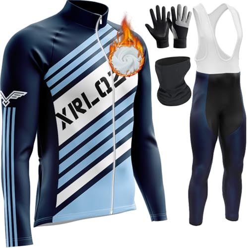 Herren Radtrikot Set Fahrradbekleidung Set, Winter Radtrikot Set Fleece Rennrad Trikot Herren Set,Langarm Fahrradtrikot (TYP-1,3XL) von XRLQZH