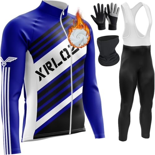 Herren Radtrikot Set Fahrradbekleidung Set, Winter Radtrikot Set Fleece Rennrad Trikot Herren Set,Langarm Fahrradtrikot (TYP-4,S) von XRLQZH