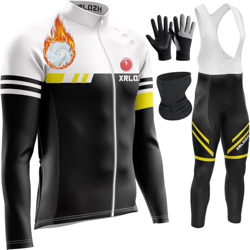 Herren Winter Fahrradtrikot Set Herren Radsportanzüge Mit Winter Thermo Vlies Fleecefutter Langarmtrikot Winter Radtrikot +9D Gel Gepolsterten Trägerhosen (TYP-4,5XL) von XRLQZH