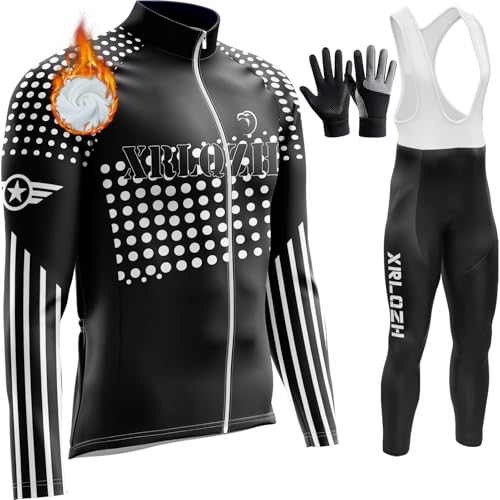 Men's Cycling Suit, Herren Radsportanzüge mit Thermofleecefutter Cycle Clothing Set, Long Sleeve Jersey, 9D Padded Bib Tight for MTB Bike Riding Clothing Kit,Quick-Dry (S,TYP-3) von XRLQZH