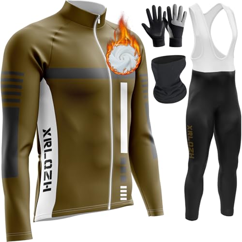 Men's Cycling Suit, Thermal, Windproof, Cycle Clothing Set, Long Sleeve Jersey, 9D Padded Bib Tight Herren Radsportanzüge Mit ThermofleecefutterReflektierend (4XL,TYP-4) von XRLQZH