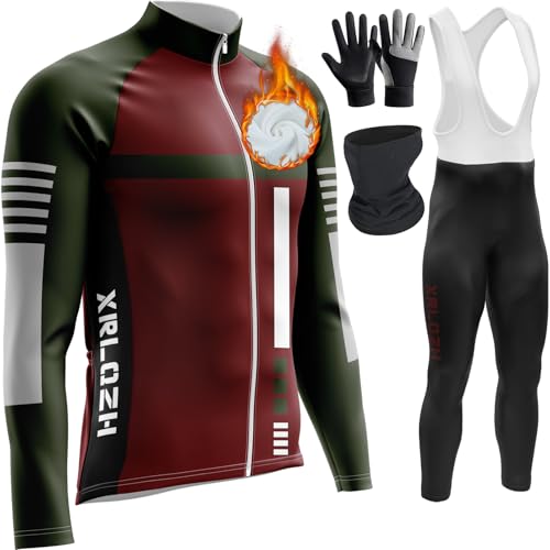 Men's Cycling Suit, Thermal, Windproof, Cycle Clothing Set, Long Sleeve Jersey, 9D Padded Bib Tight Herren Radsportanzüge Mit ThermofleecefutterReflektierend (4XL,TYP-7) von XRLQZH