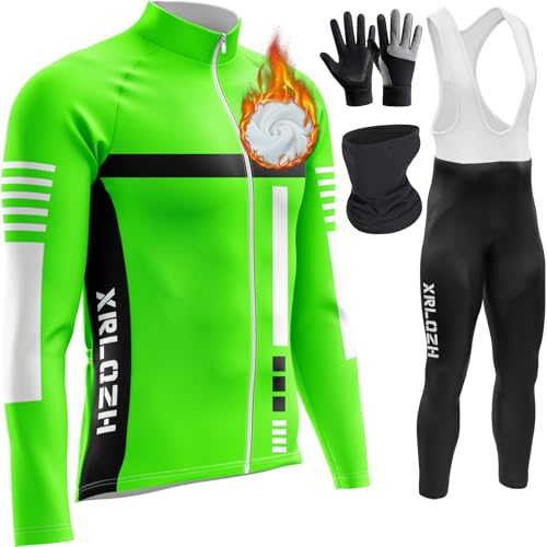 Men's Cycling Suit, Thermal, Windproof, Cycle Clothing Set, Long Sleeve Jersey, 9D Padded Bib Tight Herren Radsportanzüge Mit ThermofleecefutterReflektierend (M,TYP-3) von XRLQZH