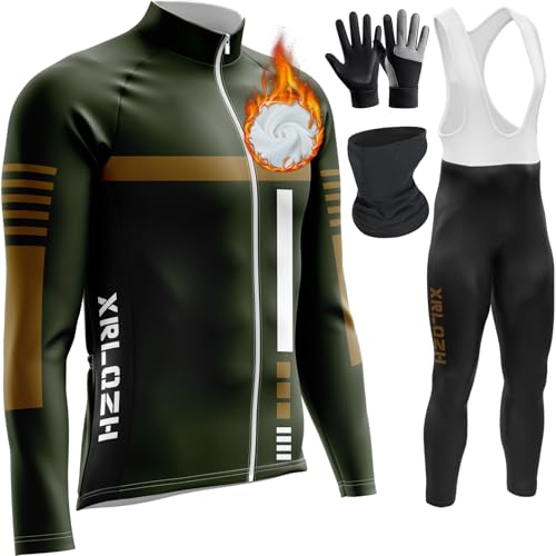 Men's Cycling Suit, Thermal, Windproof, Cycle Clothing Set, Long Sleeve Jersey, 9D Padded Bib Tight Herren Radsportanzüge Mit ThermofleecefutterReflektierend (M,TYP-6) von XRLQZH