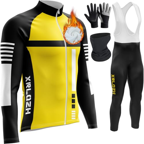 Men's Cycling Suit, Thermal, Windproof, Cycle Clothing Set, Long Sleeve Jersey, 9D Padded Bib Tight Herren Radsportanzüge Mit ThermofleecefutterReflektierend (S,TYP-5) von XRLQZH