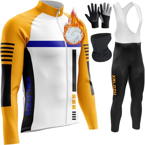 Men's Cycling Suit, Thermal, Windproof, Cycle Clothing Set, Long Sleeve Jersey, 9D Padded Bib Tight Herren Radsportanzüge Mit ThermofleecefutterReflektierend (XL,TYP-8) von XRLQZH