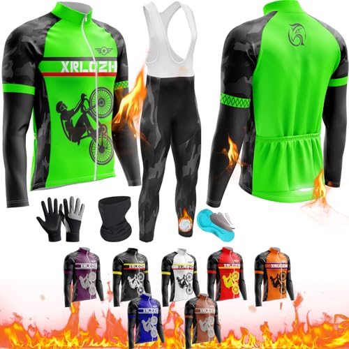 Radtrikot Set,Winter Fahrradbekleidung Winter Fleece Radtrikot Hose Set Winter Thermo Fahrradbekleidung + 9D Gel Für Radfahren MTB Outdoor (TYP-A4,XS) von XRLQZH