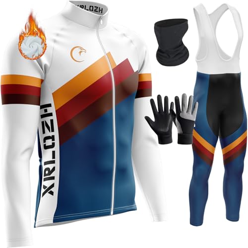 Winter Rennrad Trikot Warme Radsport-Trikots Shirts Für Herren Radtrikot Für Herren, Langärmelig, Thermo-Radtrikot+ 9D-gepolsterte Hose (L,TYP-1) von XRLQZH