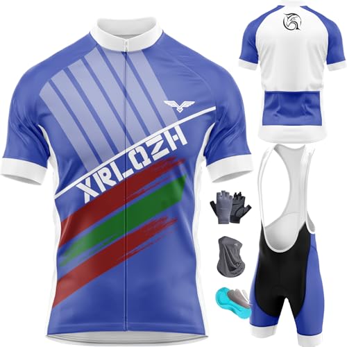 XRLQZH Herren Radtrikot Set Fahrrad Kurzarm Set Mit 9D Gepolsterten Trägerhosen MTB Herren Kurzarm Fahrrad Trikot Set,Cycling Jersey Radtrikot (TYP-2,L) von XRLQZH