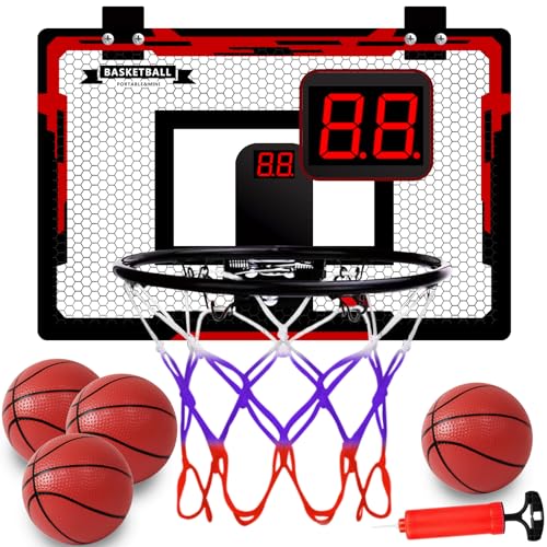 Mini Basketballkorb Set für Kinder, Automatische Scoring Faltbar Basketballkorb Set mit 4 Ball, Basketballspielzeug für Schlafzimmer und Büro, Geschenk für Jungen Mädchen 6 7 8 9 10+Jahre Alt von XSS