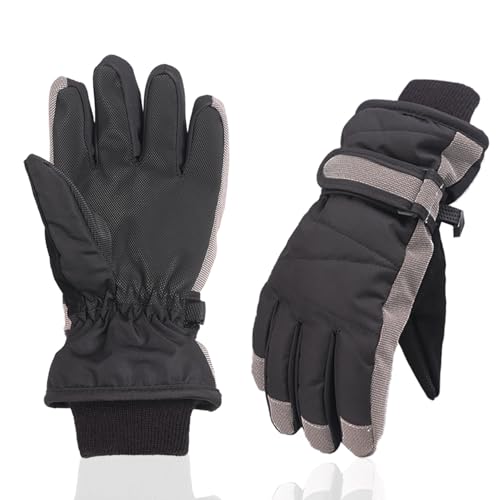 XTACER Kinder-Ski-Handschuhe, Snowboard, Winter, warm, kaltes Wetter, Handschuhe für Jungen und Mädchen, Kinder (Schwarz und Grau, 8–10 Jahre) von XTACER