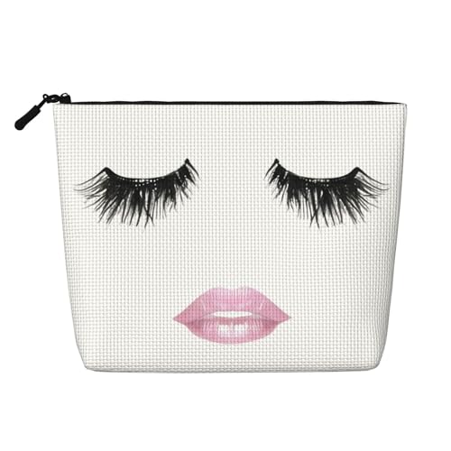 Kosmetiktasche mit weißem Aufdruck für Wimpernlippen, große Kapazität, Reise-Make-up-Tasche für Damen, für den täglichen Gebrauch, Reisen, Schwarz , Einheitsgröße von XTYGETY